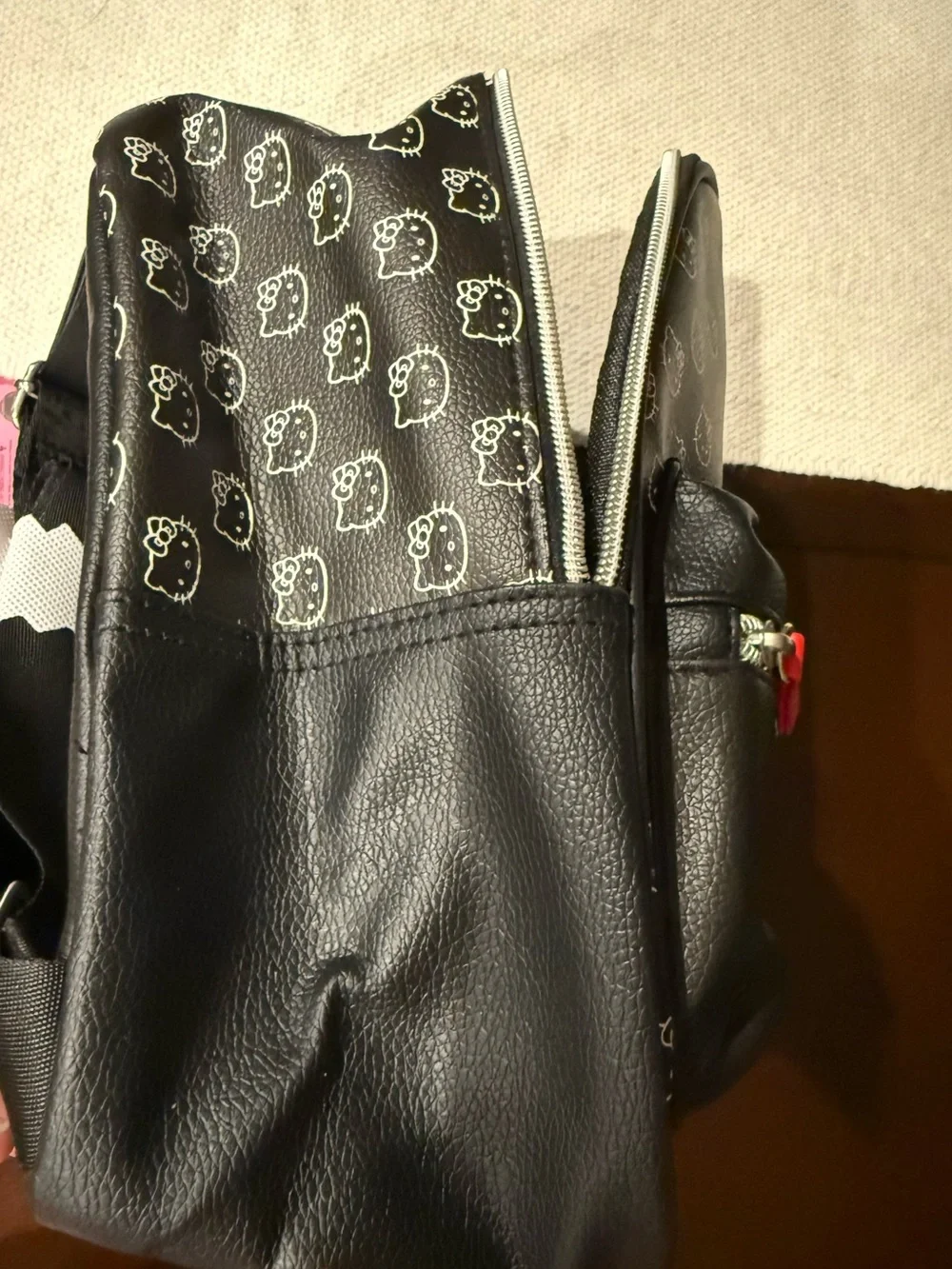 Hello Kitty Black Faux Leather Mini Backpack with All Over Print *NWT